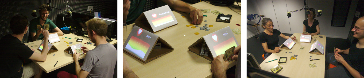 Remote heart rate sensing and projection are used to augment the traditional board game "Coup".